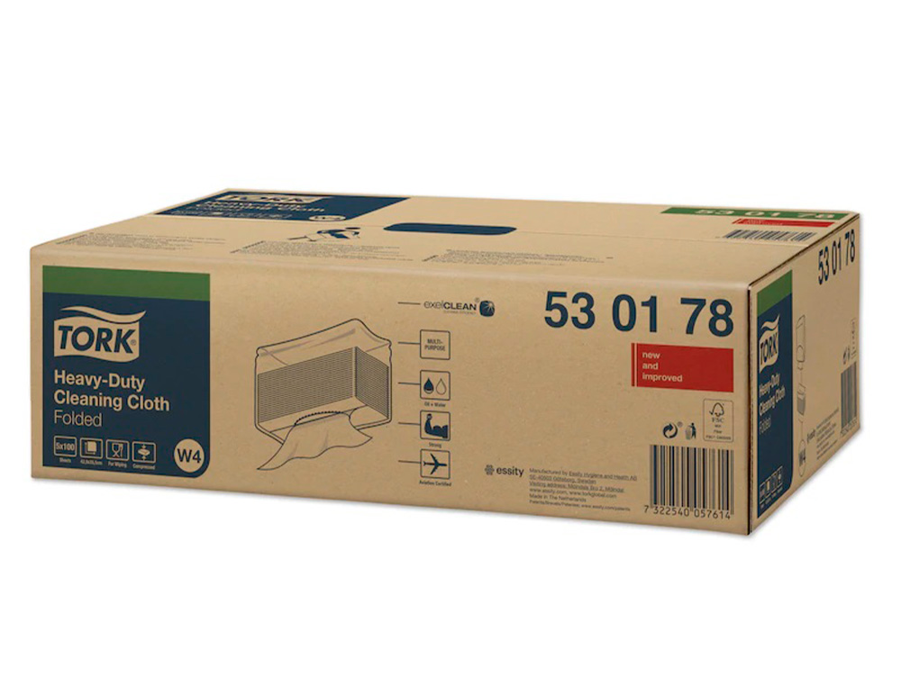 CHIFFON DE NETTOYAGE MULTI-USAGES TORK TECHNOLOGIE EXCELCLEAN ULTRA-RESISTANT 1  PLI 100F 42,8X35,5CM W4 BLANC