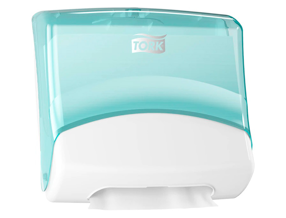 DISTRIBUTEUR TORK DE CHIFFONS PLIES W4 CAPOT TRANSPARENT    DISTRIBUTION F/F COLORIS      TURQUOISE/BLANC