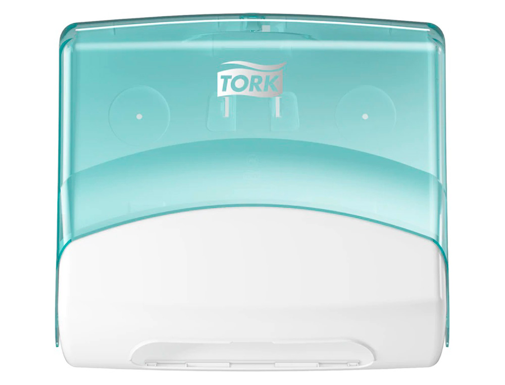 DISTRIBUTEUR TORK DE CHIFFONS PLIES W4 CAPOT TRANSPARENT    DISTRIBUTION F/F COLORIS      TURQUOISE/BLANC