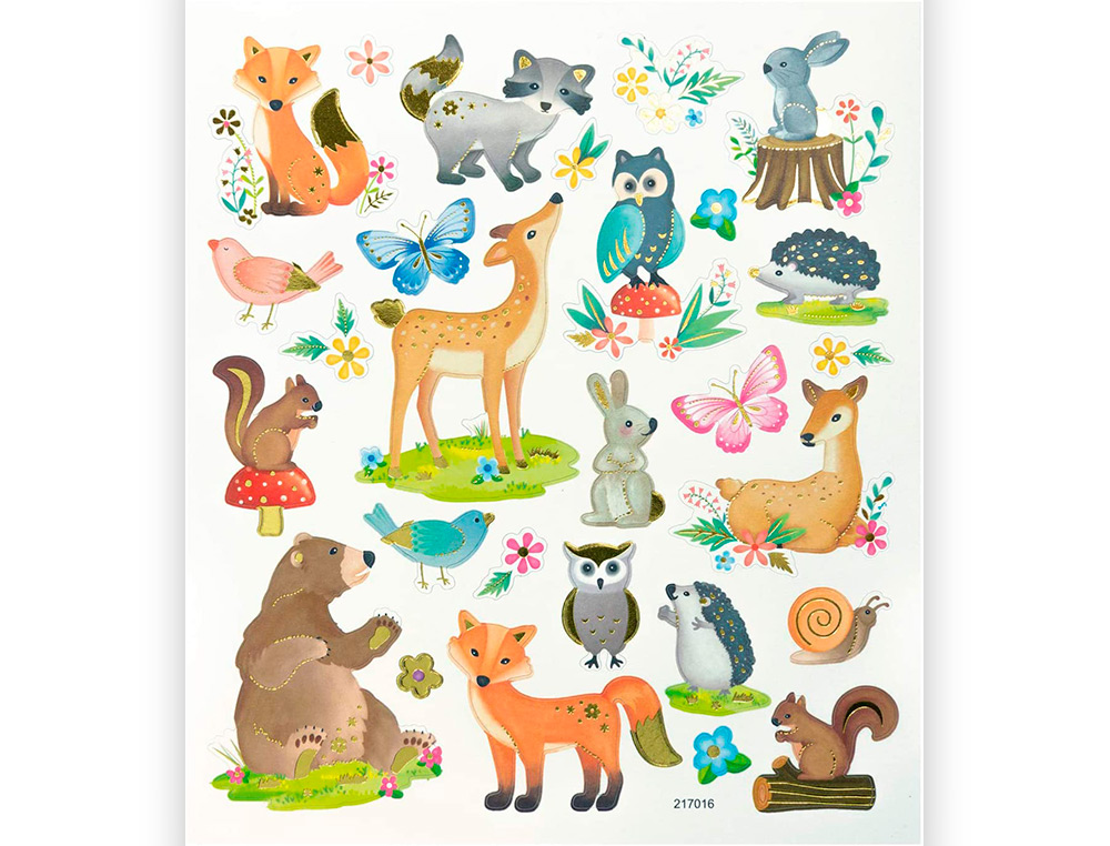 STICKER CHARMING FOLIA WOODLAND 15X17CM 2 FEUILLES   ASSORTIES 56 PIECES