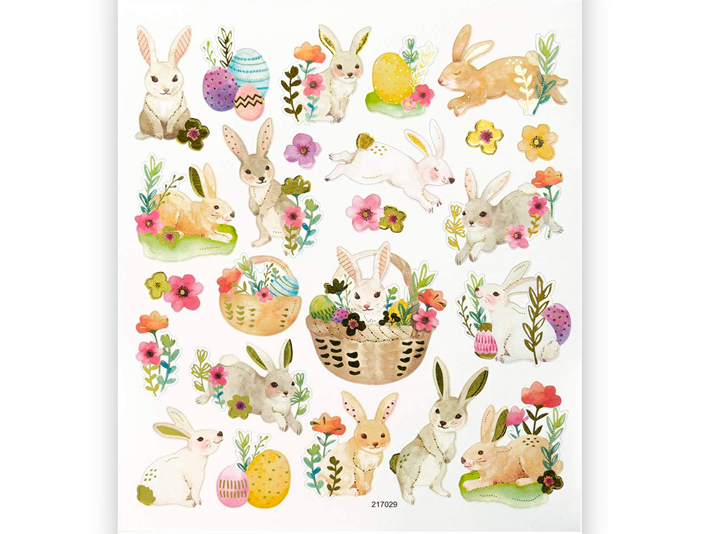 STICKER CHARMING FOLIA HAPPY EASTER 15X17CM 2 FEUILLES ASSORTIES 38 PIECES