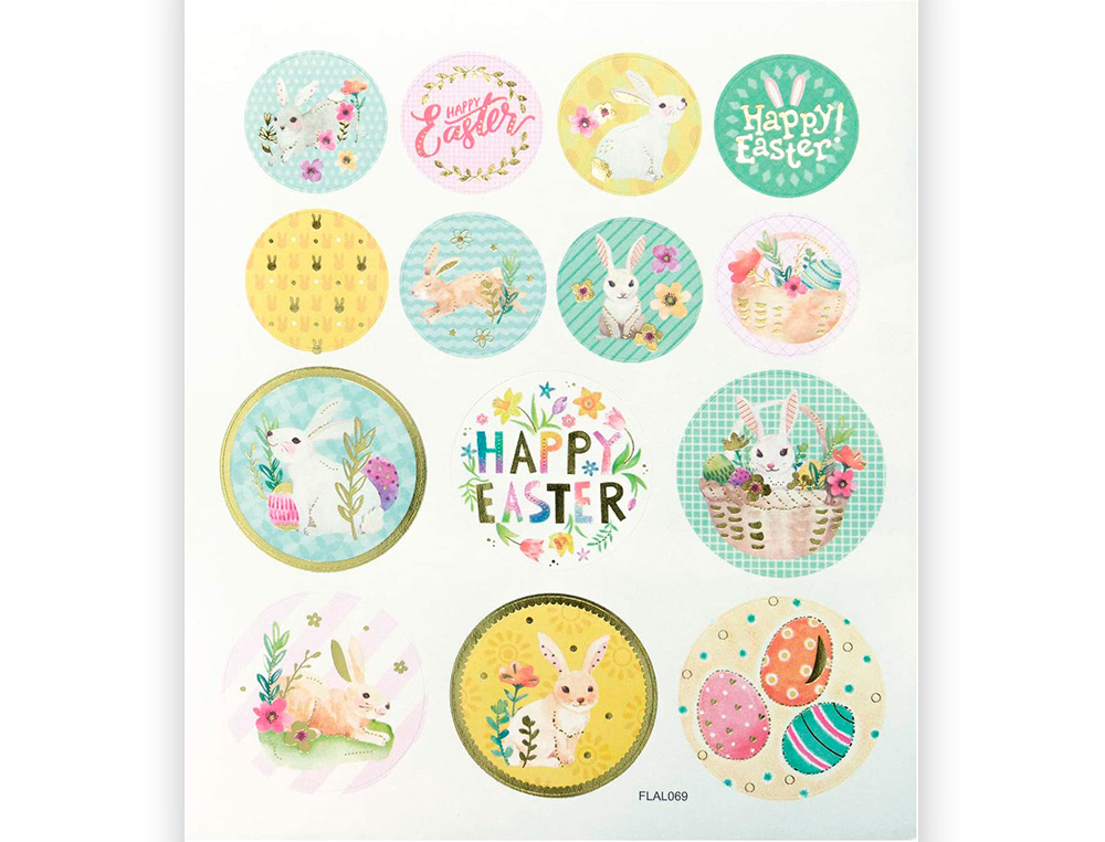 STICKER CHARMING FOLIA HAPPY EASTER 15X17CM 2 FEUILLES ASSORTIES 38 PIECES