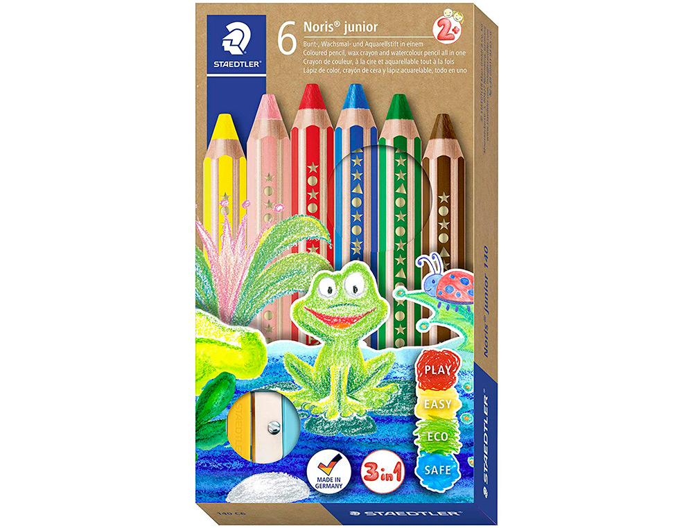 CRAYON COULEUR STAEDTLER NORIS JUNIOR 140 3-EN-1 CRAIE CIRE AQUARELLABLE             TAILLE-CRAYON COLORIS