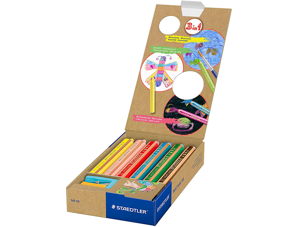 CRAYON COULEUR STAEDTLER NORIS JUNIOR 140 3-EN-1 CRAIE CIRE AQUARELLABLE             TAILLE-CRAYON COLORIS