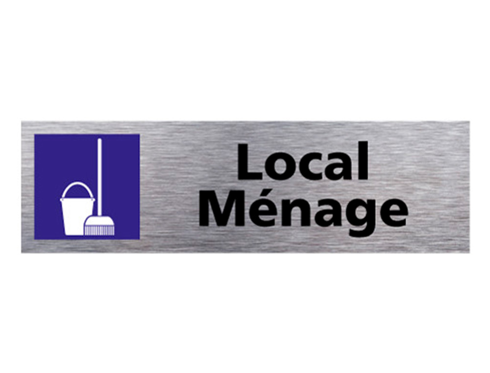 PLAQUE DE PORTE LOCAL MENAGE SIGNALETIQUE BIZ PICTOGRAMME  EN ALUMINIUM BROSSE DOUBLE    FACE AUTOCOLLANT DOS 170X50MM