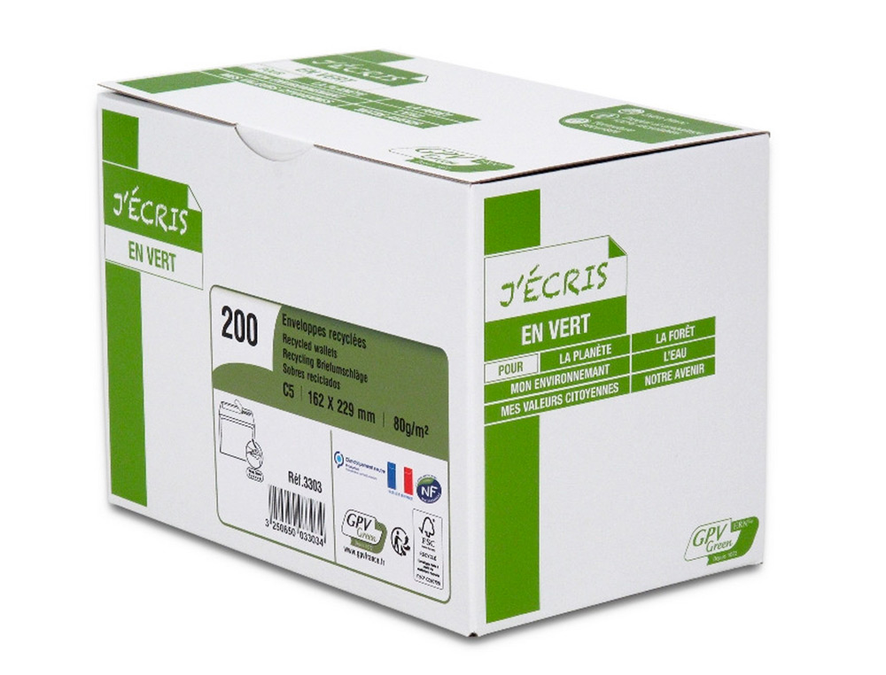 ENVELOPPE  GPV C5 BANDE DE PROTECTION 80G RECYCLES       162X229 BLANCHE BOITE DE 200