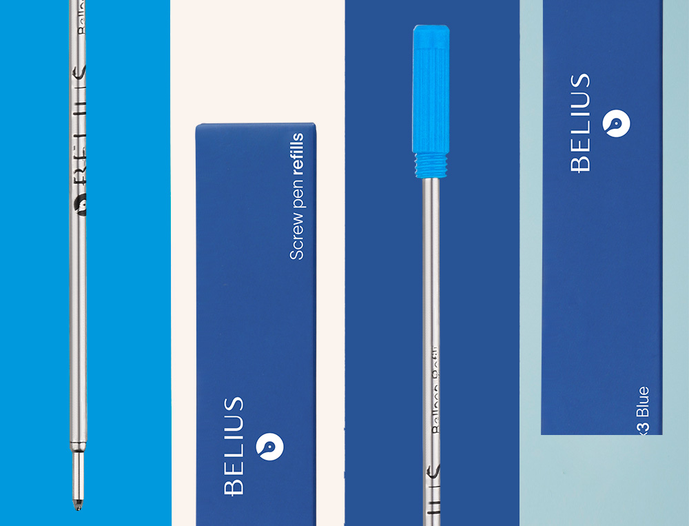 RECHARGE STYLO-BILLE BELIUS ENCRE COLORIS BLEUE BOITE 3 UNITES
