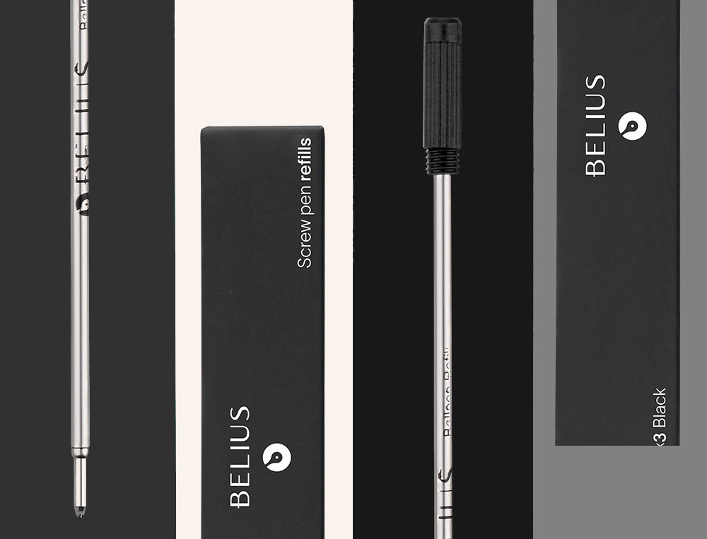 RECHARGE STYLO-BILLE BELIUS ENCRE COLORIS NOIRE BOITE 3   UNITES
