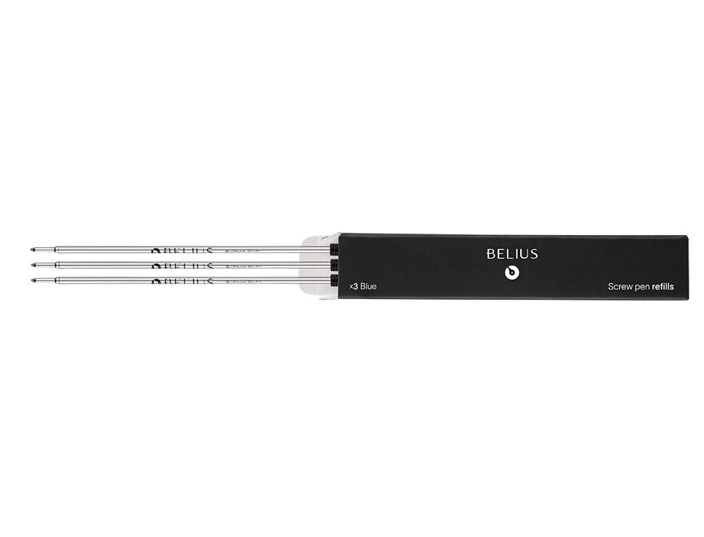 RECHARGE STYLO-BILLE BELIUS ENCRE COLORIS NOIRE BOITE 3   UNITES