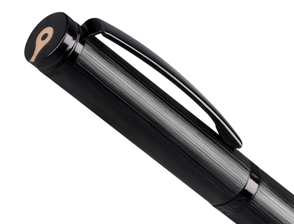 STYLO-BILLE BELIUS ORIGEN ALUMINIUM BROSSE ENCRE BLEUE  COLORIS NOIR DANS COFFRET     CADEAU
