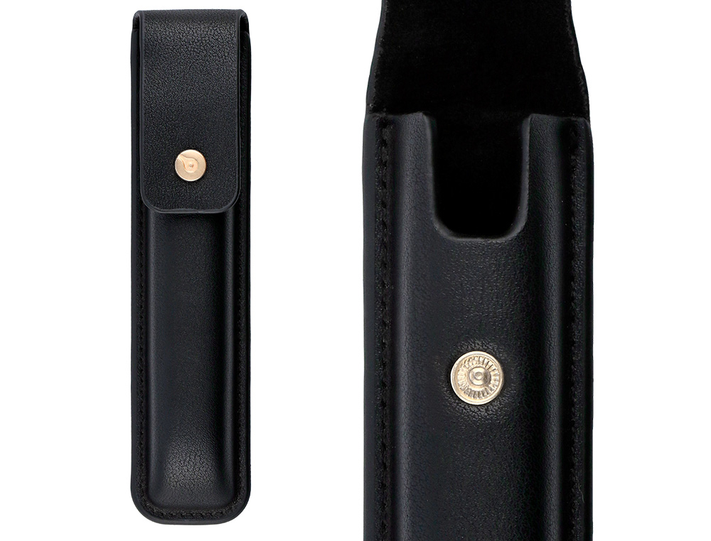 STYLO-PLUME ET ETUI EN SIMILI CUIR BELIUS PASSION ALUMINIUM BROSSE ATTRIBUTS OR ENCRE BLEUE COLORIS NOIR COFFRET CADEAU
