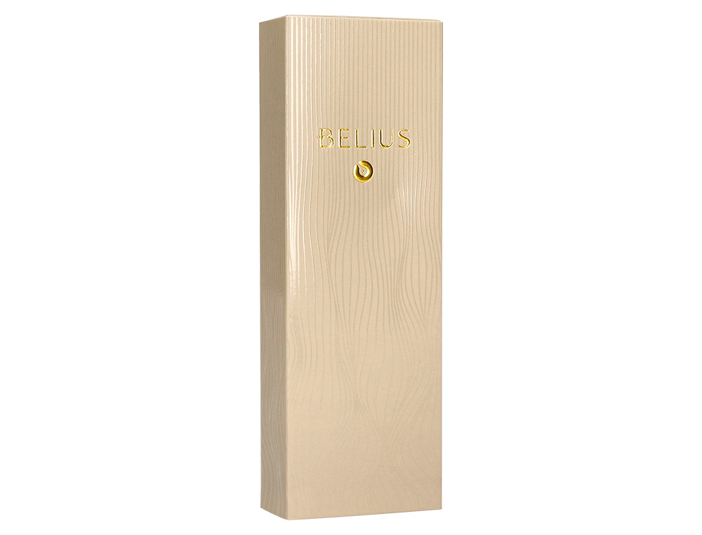 STYLO-PLUME BELIUS NEPTUNO ALUMINIUM TEXTURE ONDULEE ATTRIBUTS GUN ENCRE BLEUE COLORIS KAKI DANS COFFRET CADEAU