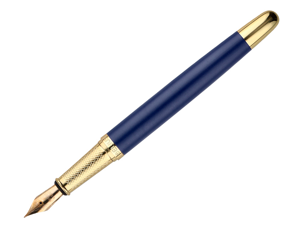STYLO-PLUME BELIUS SOIREE ALUMINIUM DETAILS ET ATTRIBUTS OR ENCRE BLEUE COLORIS BLEU MARINE DANS COFFRET CADEAU