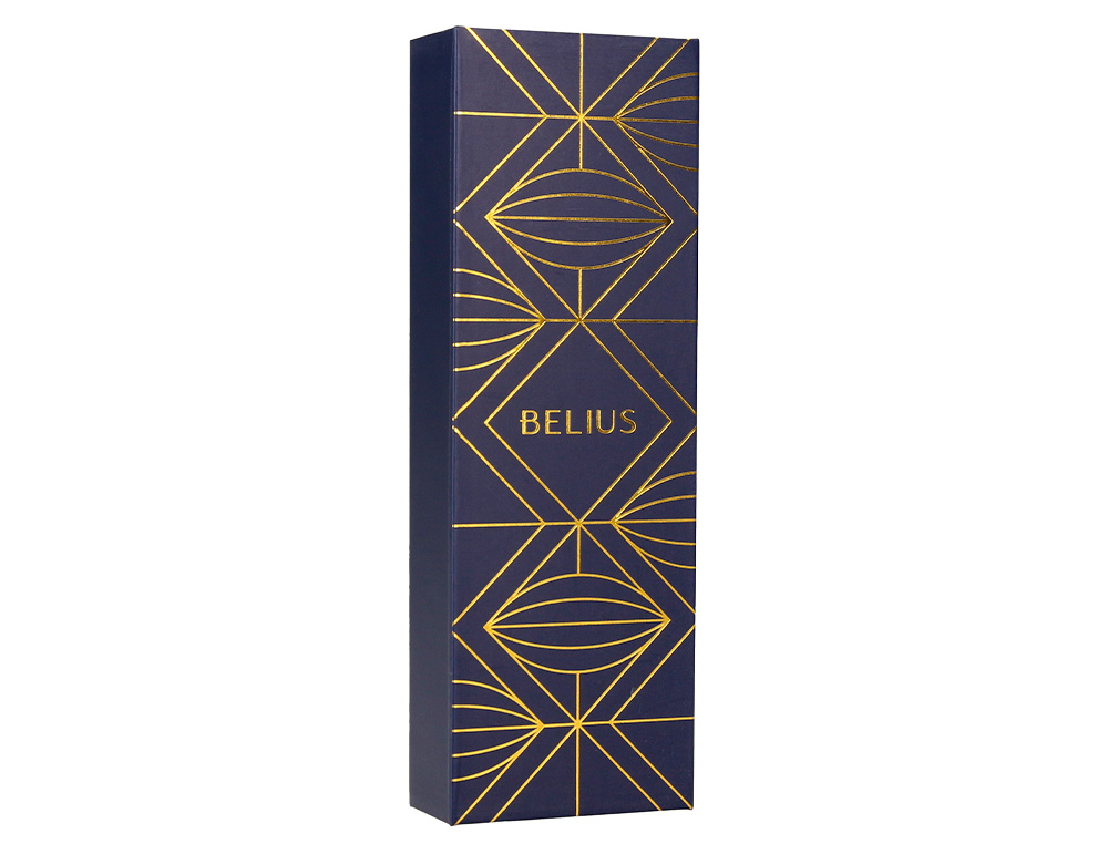 STYLO-PLUME BELIUS SOIREE ALUMINIUM DETAILS ET ATTRIBUTS OR ENCRE BLEUE COLORIS BLEU MARINE DANS COFFRET CADEAU