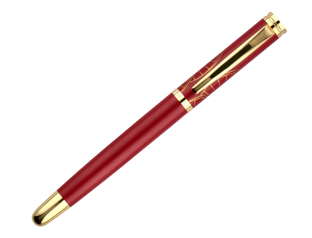 STYLO-PLUME ET ETUI SIMILI CUIR BELIUS SOIREE ALUM. DETAILS ET ATTRIBUTS OR ENCRE BLEUE COLORIS BORDEAUX COFFRET CADEAU