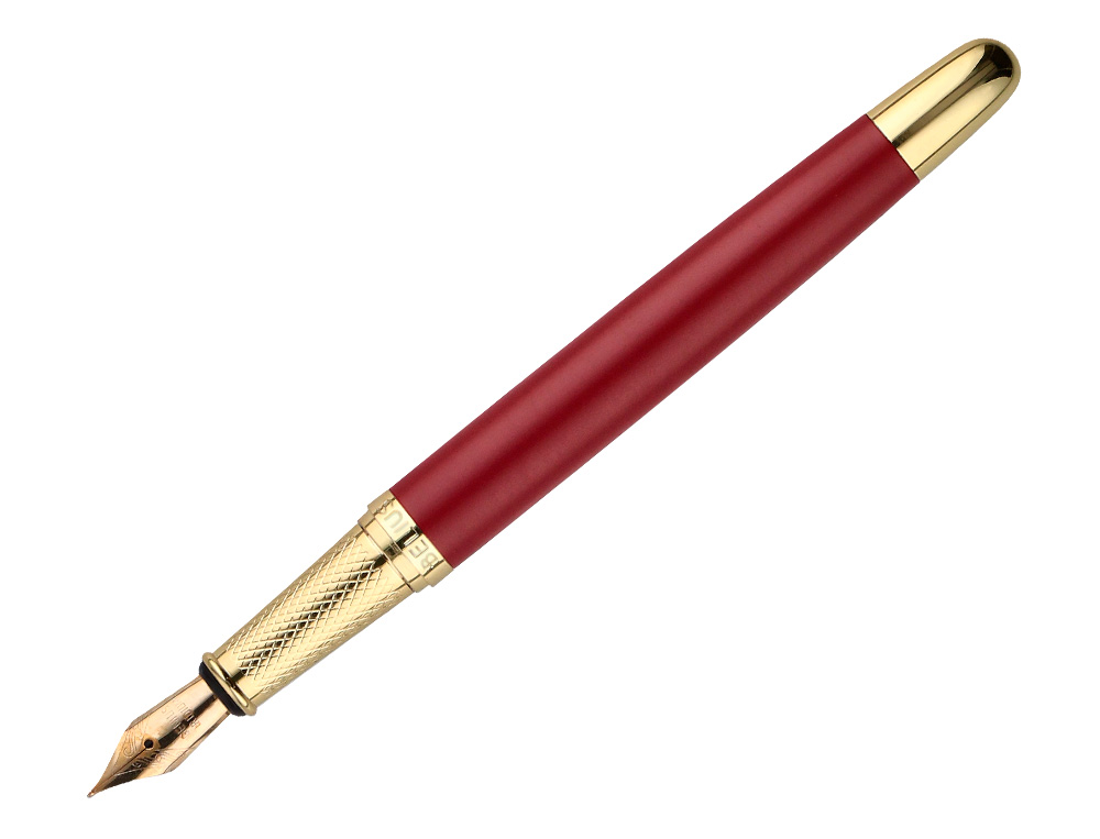 STYLO-PLUME ET ETUI SIMILI CUIR BELIUS SOIREE ALUM. DETAILS ET ATTRIBUTS OR ENCRE BLEUE COLORIS BORDEAUX COFFRET CADEAU