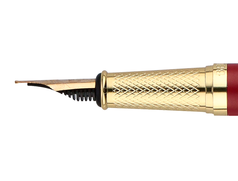 STYLO-PLUME ET ETUI SIMILI CUIR BELIUS SOIREE ALUM. DETAILS ET ATTRIBUTS OR ENCRE BLEUE COLORIS BORDEAUX COFFRET CADEAU