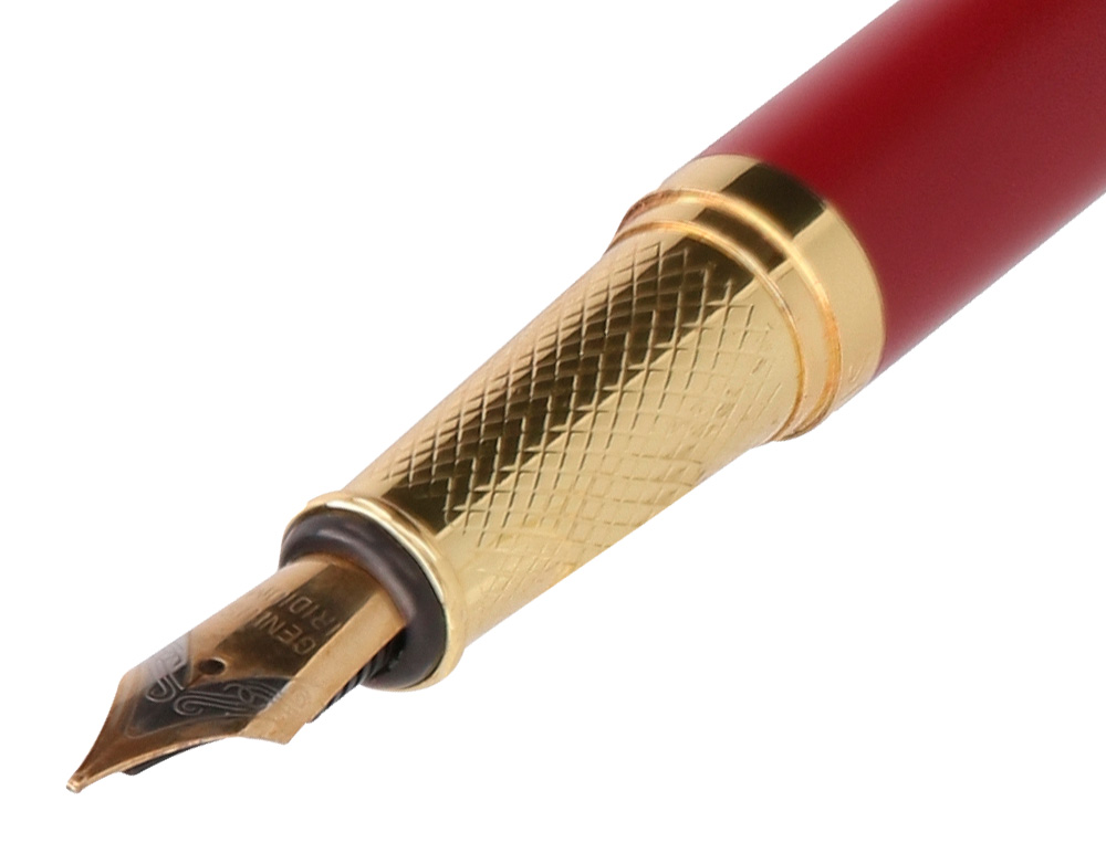 STYLO-PLUME ET ETUI SIMILI CUIR BELIUS SOIREE ALUM. DETAILS ET ATTRIBUTS OR ENCRE BLEUE COLORIS BORDEAUX COFFRET CADEAU