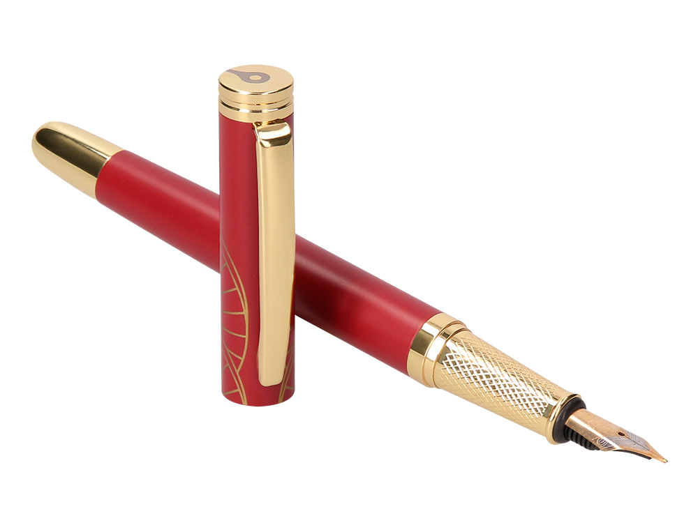 STYLO-PLUME ET ETUI SIMILI CUIR BELIUS SOIREE ALUM. DETAILS ET ATTRIBUTS OR ENCRE BLEUE COLORIS BORDEAUX COFFRET CADEAU