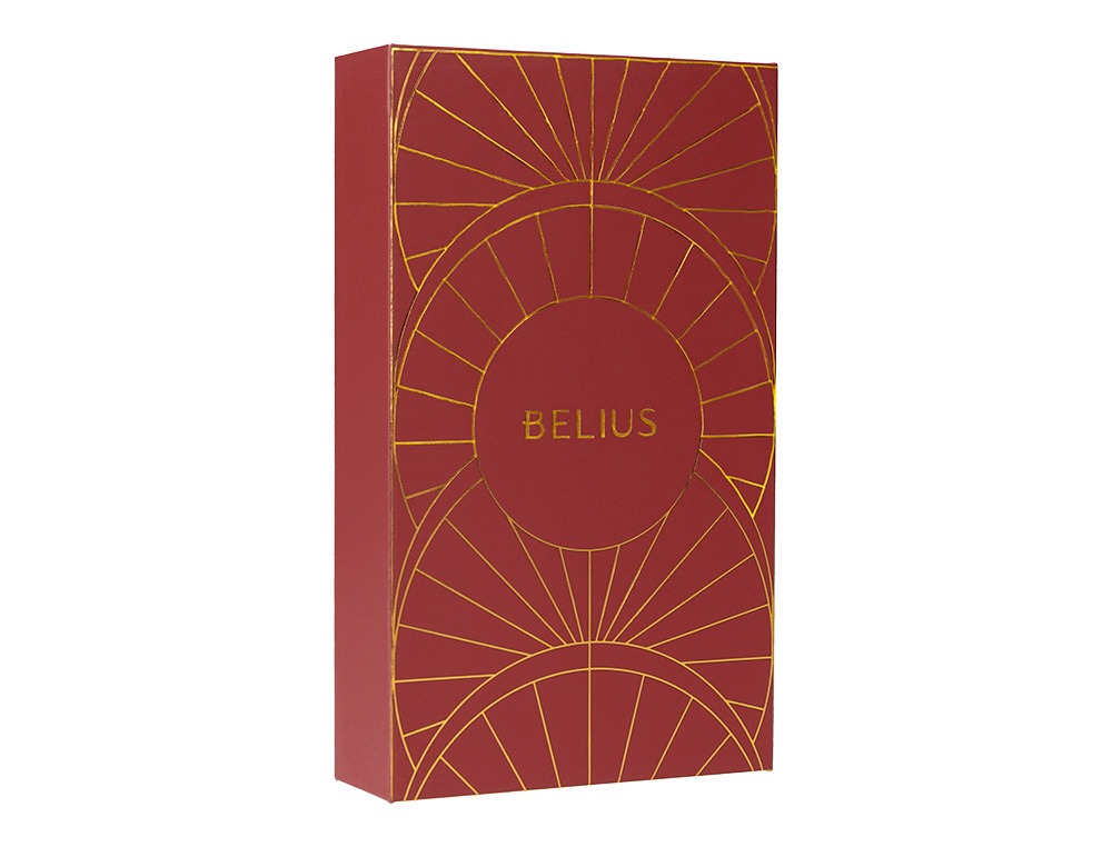STYLO-PLUME ET ETUI SIMILI CUIR BELIUS SOIREE ALUM. DETAILS ET ATTRIBUTS OR ENCRE BLEUE COLORIS BORDEAUX COFFRET CADEAU
