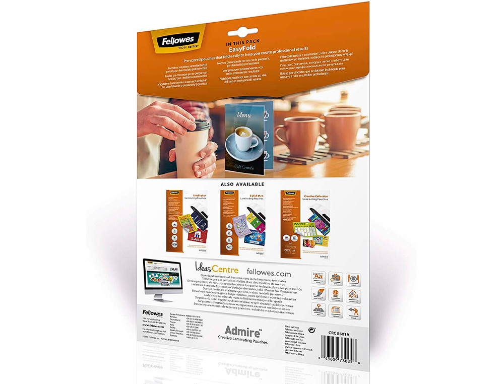 POCHETTES PLASTIFICATION FELLOWES ADMIRE POLYESTER     TRANSPARENT RESISTANT EAU     FORMAT A4 80 MICRONS BTE DE 25