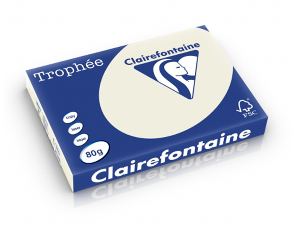 PAPIER CLAIREFONTAINE MULTIFONCTION LASER COULEUR TROPHE A3 80G/M2 GRIS PERLE PARFAITE OPACITE PAQUET 500