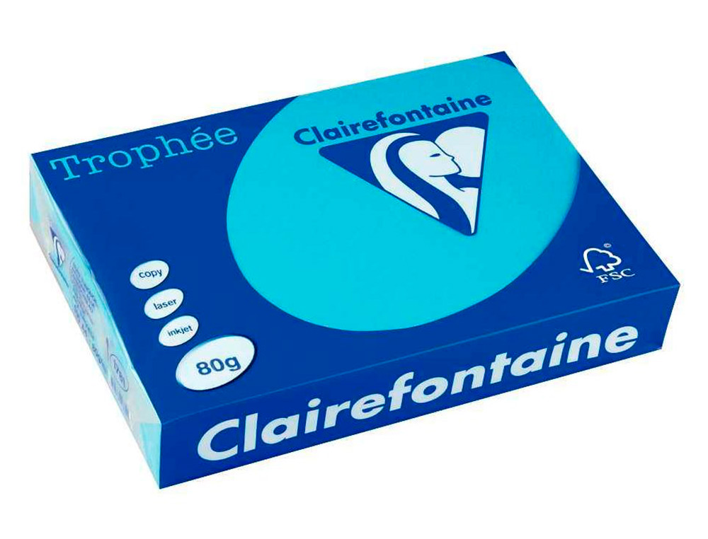 PAPIER CLAIREFONTAINE MULTIFONCTION LASER COULEUR TROPHE A3 80G/M2 TURQUOISE PARFAITE OPACITE PAQUET 500