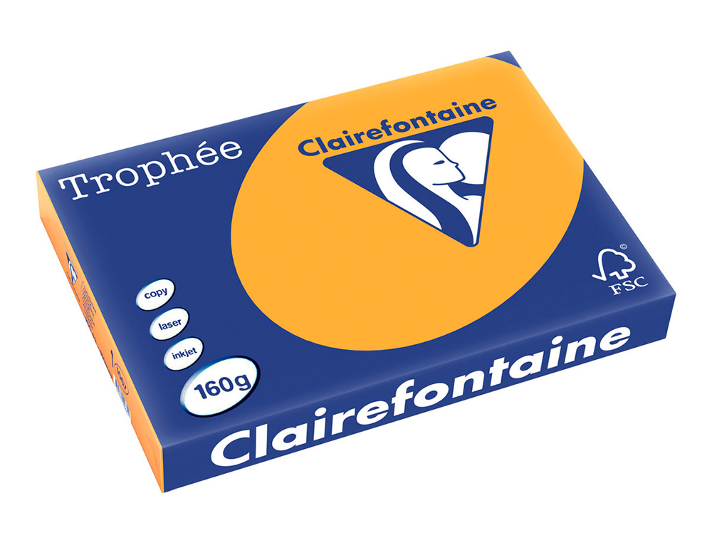 PAPIER CLAIREFONTAINE MULTIFONCTION LASER COULEUR   TROPHE A3 160G/M2 CLEMENTINE  PARFAITE OPACITE PAQUET 250