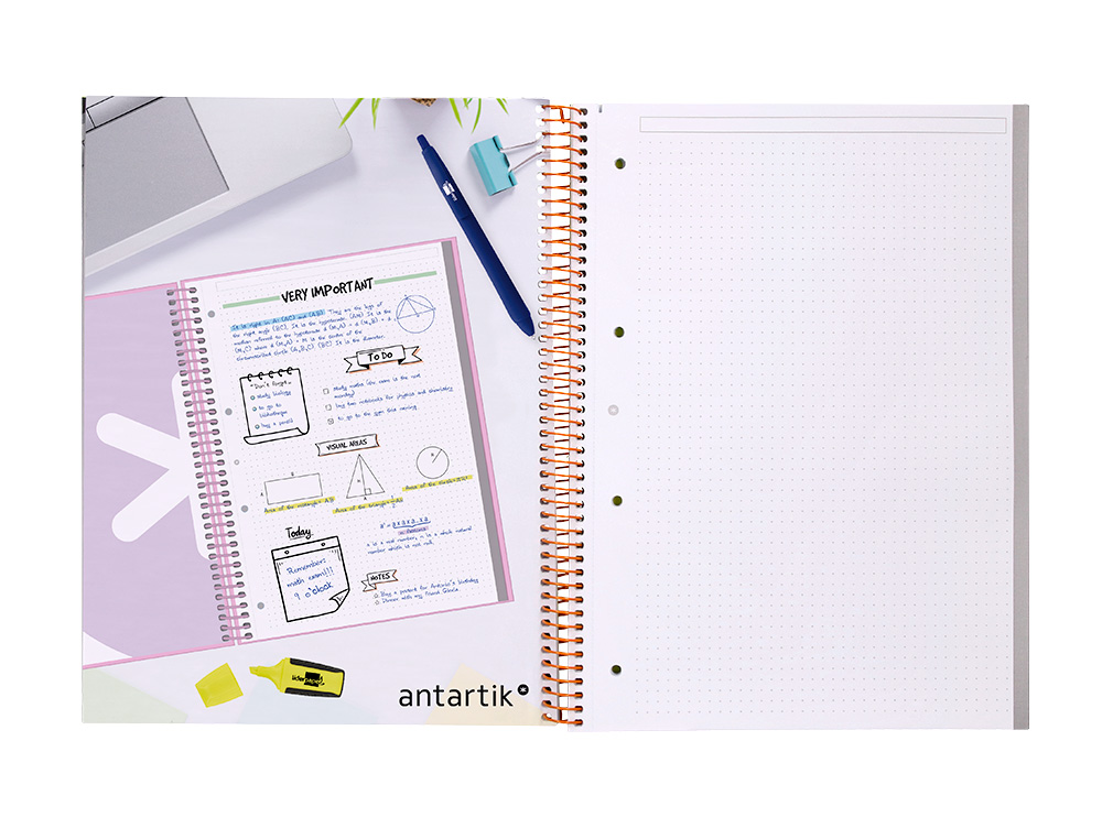CAHIER SPIRALE ANTARTIK A4 80P 90G COUVERTURE CARTONEE   REGLURE DOT 4 TROUS COLORIS   JAUNE