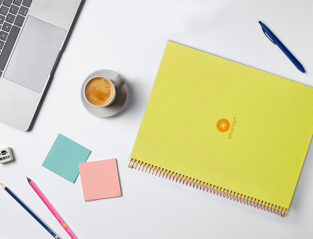 CAHIER SPIRALE ANTARTIK A4 80P 90G COUVERTURE CARTONEE   REGLURE DOT 4 TROUS COLORIS   JAUNE