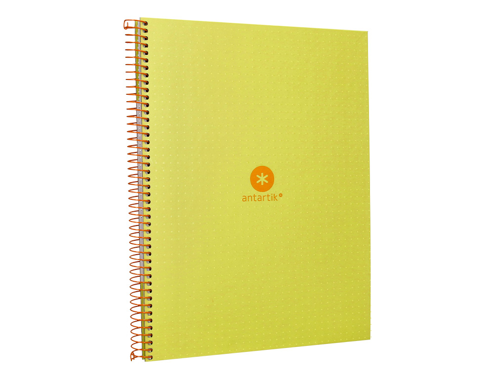 CAHIER SPIRALE ANTARTIK A4 80P 90G COUVERTURE CARTONEE   REGLURE DOT 4 TROUS COLORIS   JAUNE