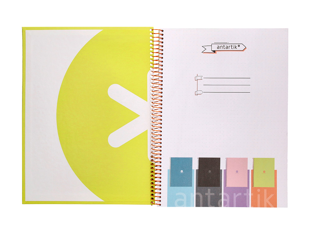 CAHIER SPIRALE ANTARTIK A4 80P 90G COUVERTURE CARTONEE   REGLURE DOT 4 TROUS COLORIS   JAUNE