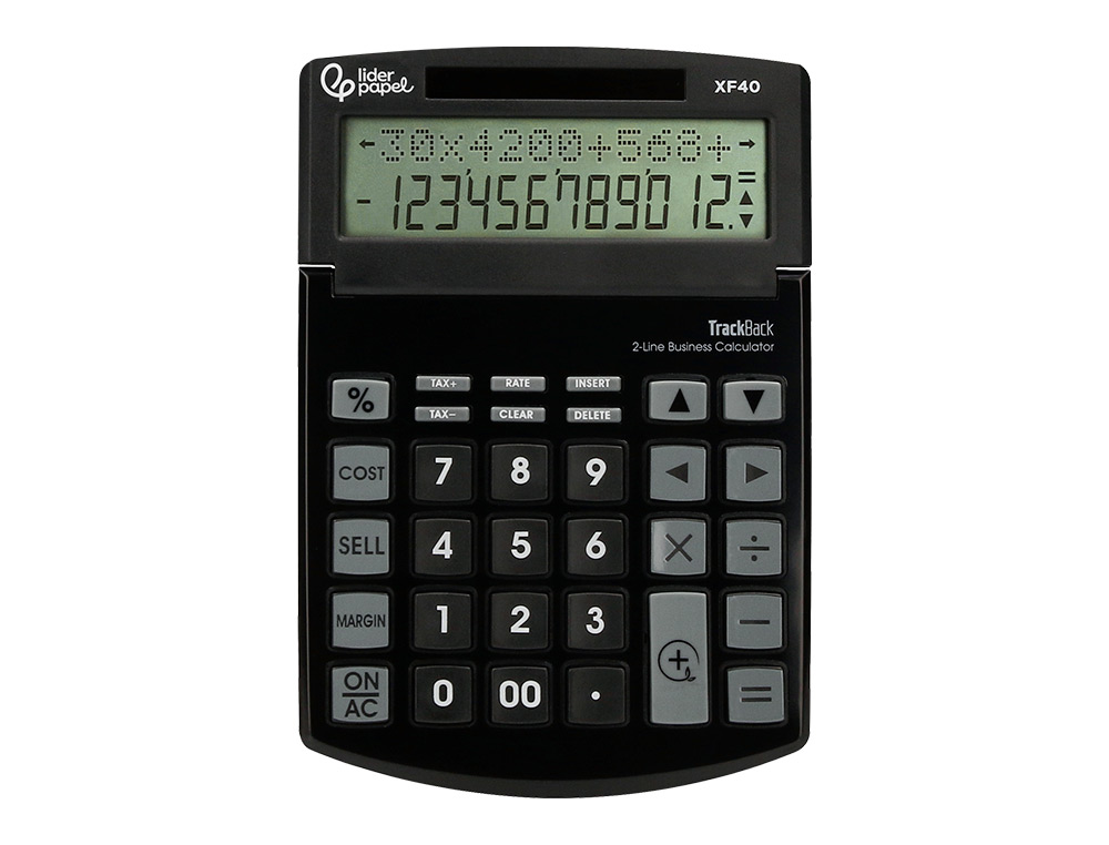 CALCULATRICE DE BUREAU LIDERPAPEL XF40 12 CHIFFRES DOUBLE LIGNE SOLAIRE ET PILES 175X120X30MM COLORIS NOIR