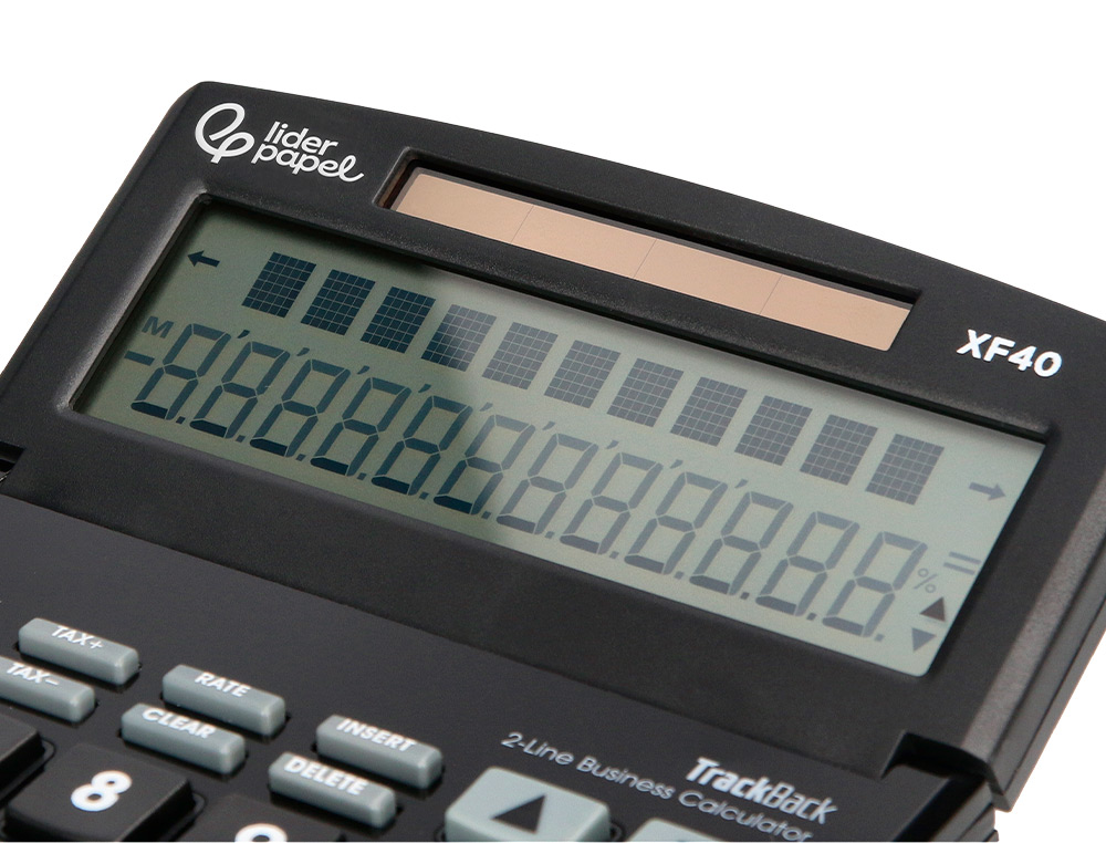 CALCULATRICE DE BUREAU LIDERPAPEL XF40 12 CHIFFRES DOUBLE LIGNE SOLAIRE ET PILES 175X120X30MM COLORIS NOIR