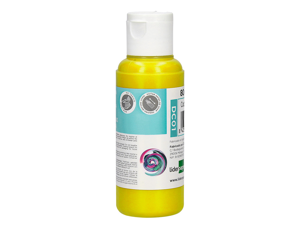 PEINTURE ACRYLIQUE LIDERPAPEL COLORIS JAUNE BOUTEILLE 80ML