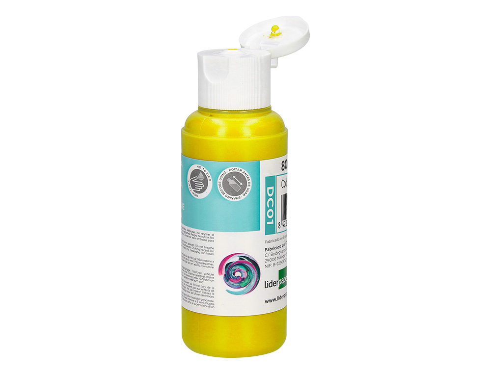 PEINTURE ACRYLIQUE LIDERPAPEL COLORIS JAUNE BOUTEILLE 80ML