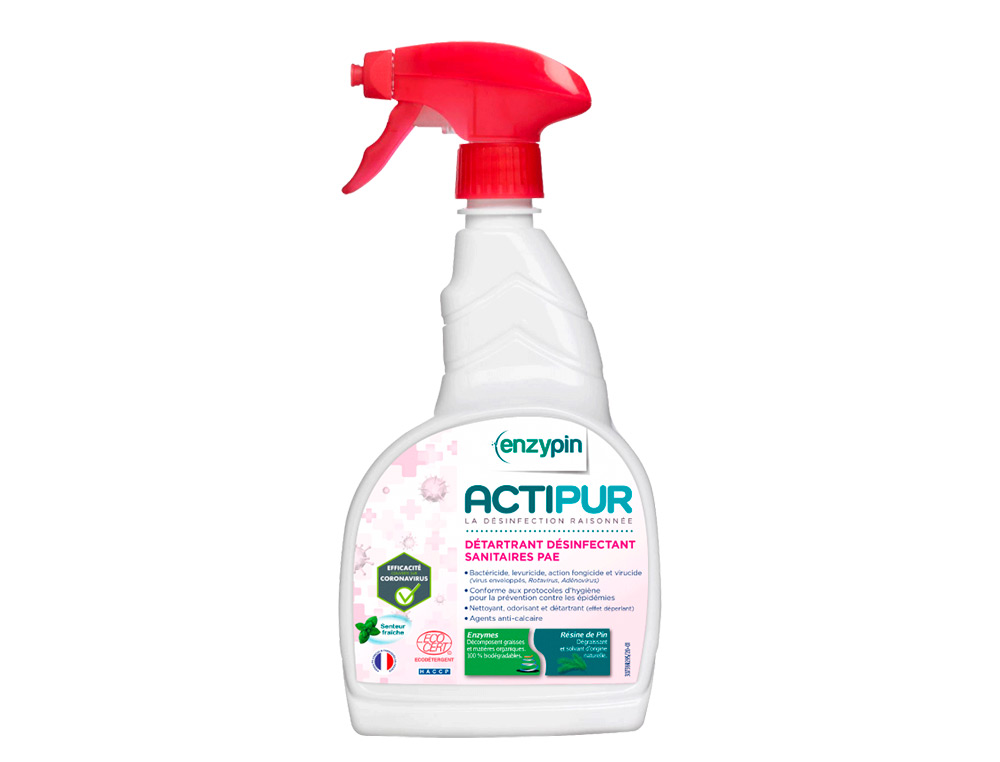 DETARTRANT DESINFECTANT ENZYMATIQUE ACTIPUR SANITAIRESECOCERT PARFUM MENTHOLEE      PULVERISATEUR 750ML