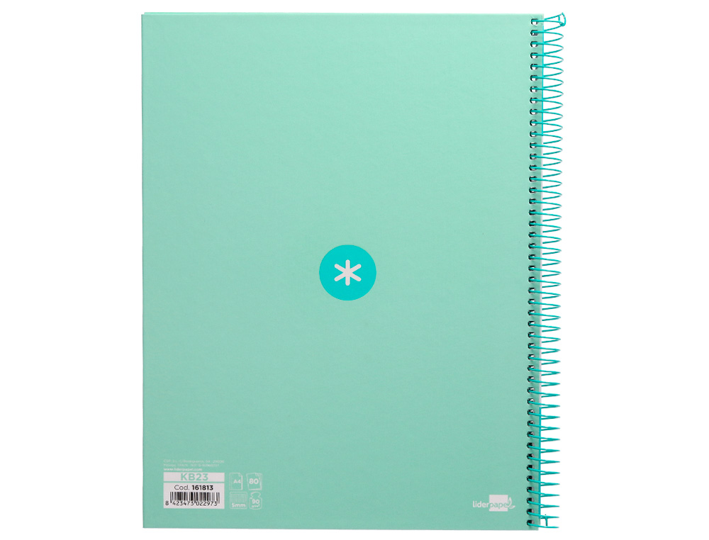 CAHIER SPIRALE ANTARTIK A4 160P 90G COUVERTURE REMBORDEE 5X5MM 4 TROUS 1 BANDE COLORIS MENTHE