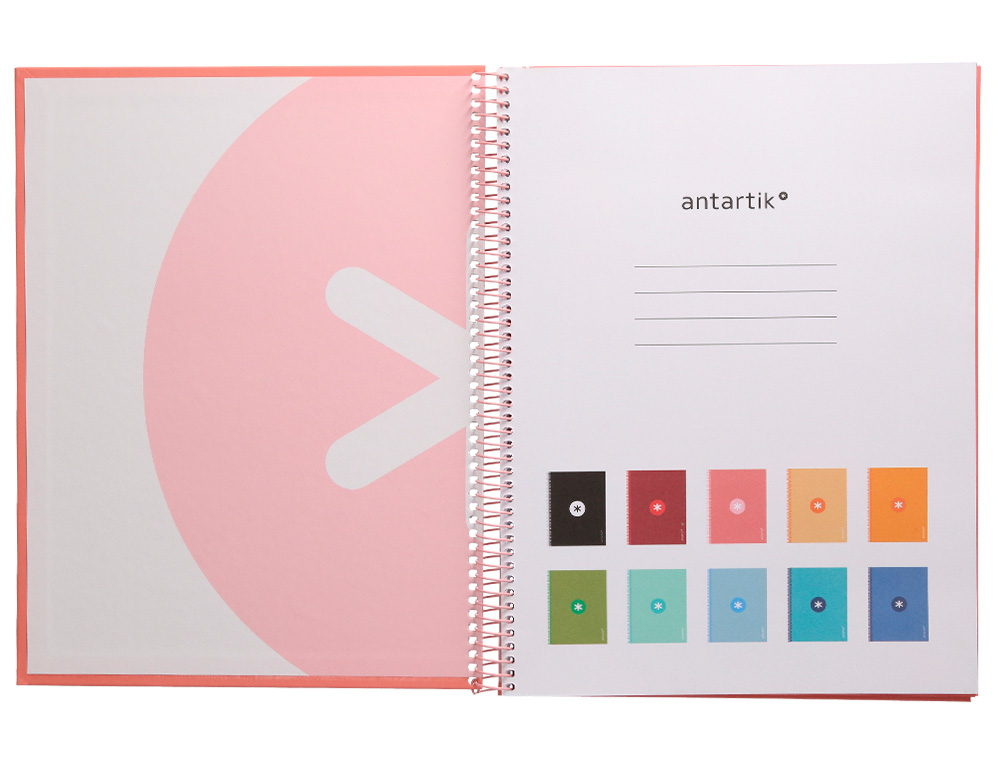 CAHIER SPIRALE ANTARTIK A4 160P 90G COUVERTURE REMBORDEE 5X5MM 4 TROUS 1 BANDE COLORIS ROSE