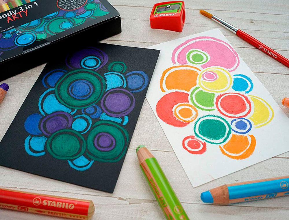 CRAYON COULEUR STABILO WOODY MULTI TALENT 18 CRAYONS 3 EN  1 ARTY +1 PINCEAU ROND TAILLE 8 + 1 TAILLE CRAYON