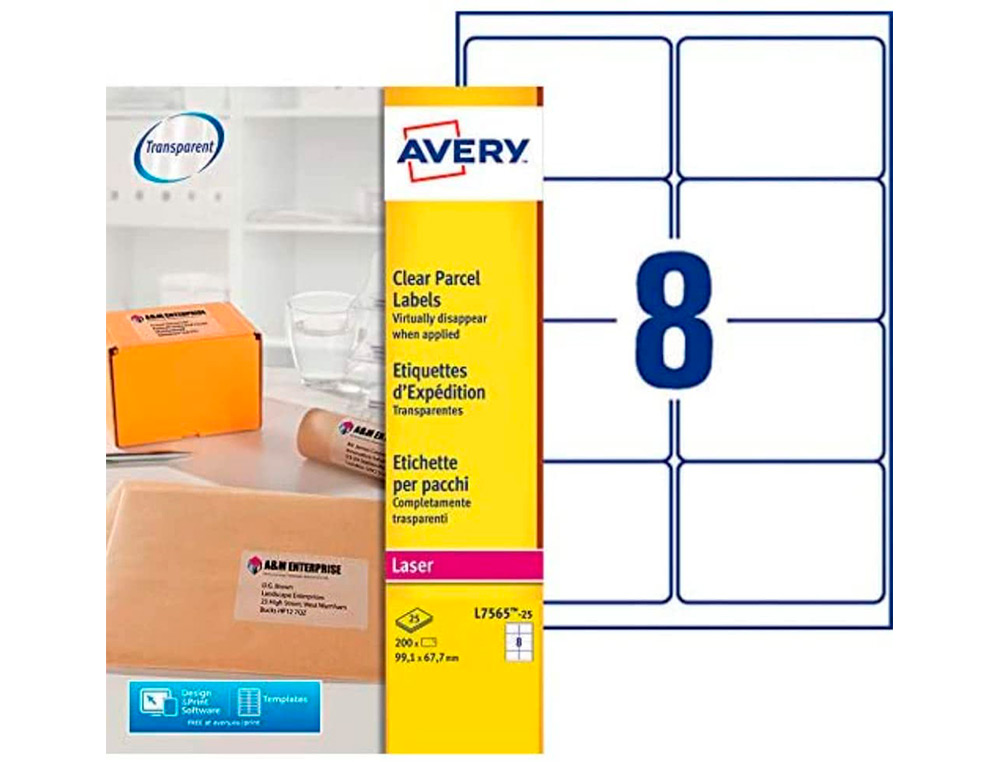 ETIQUETTE AUTOCOLLANTE AVERY EXPEDITION LASER TRANSPARENT99,1 X 67,7 MM BOITE DE 200
