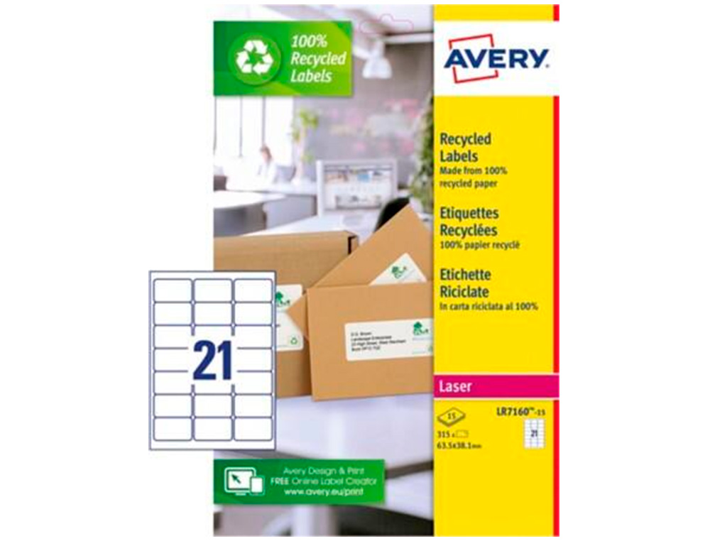 ETIQUETTE AUTOCOLLANTE AVERY ADRESSE RECYCLEE LASER BLANC  63,5 X 38,1MM BOITE DE 315