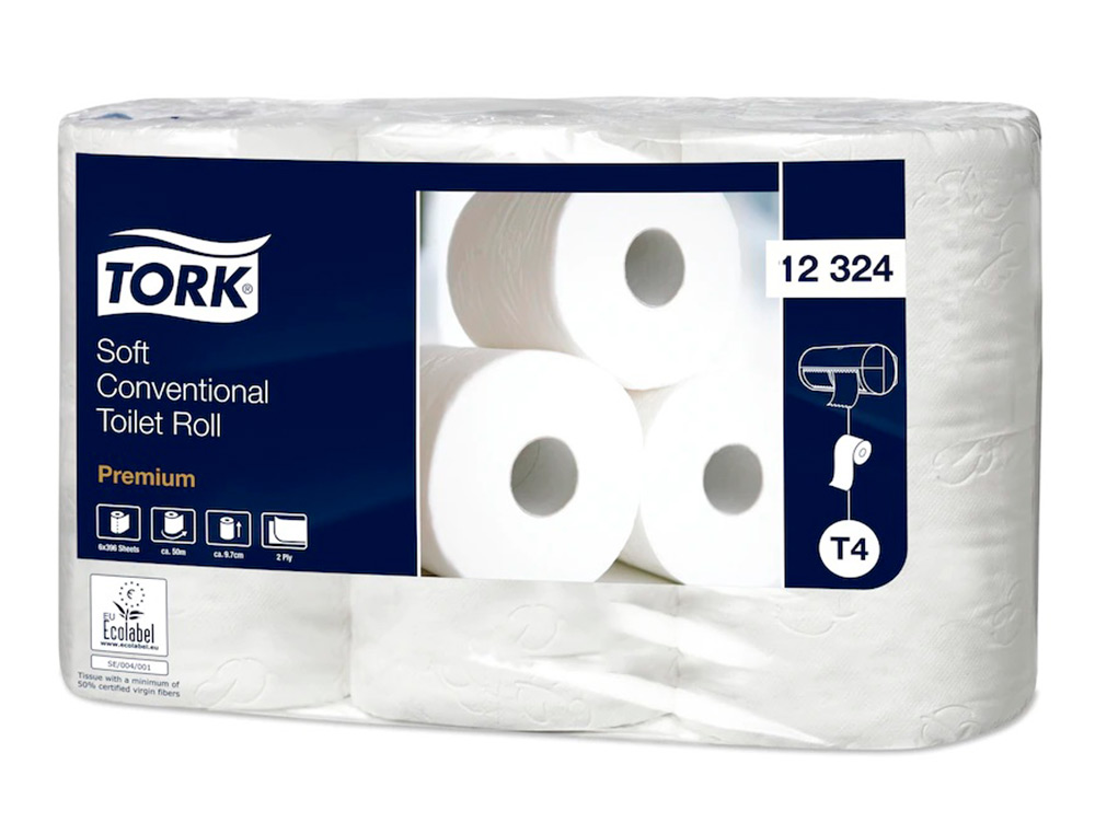 ROULEAU PAPIER TOILETTE TORK BLANC 2 PLIS 396 FTS PAQUET   DE 6