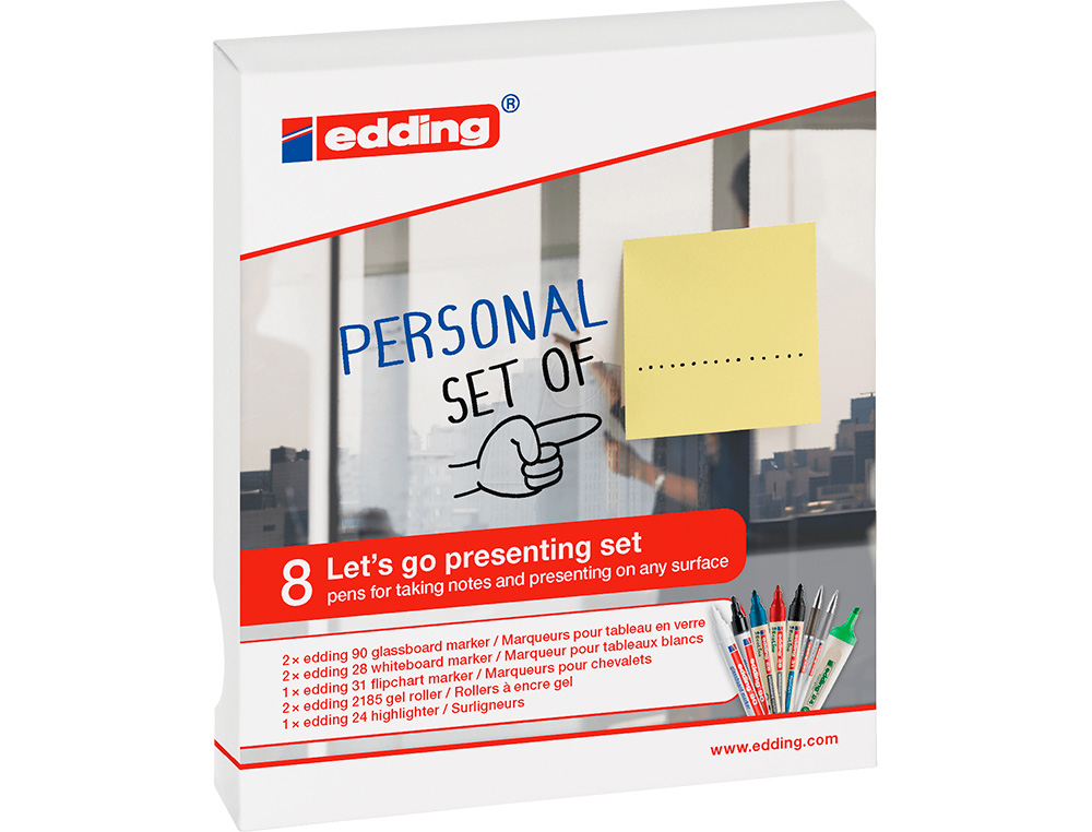 ETUI EDDING 8 STYLOS ASSORTIS 2 FEUTRES POUR VERRE, 2       FEUTRES EFFAÇABLE, 1 MARQUEUR CHEVALET , 2 STYLOS GEL, 1