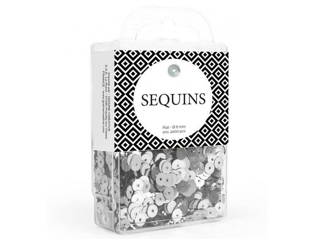 SEQUIN PLAT GRAINE CREATIVE DIAM 6 MM BOITE BROCHABLE DE  4000U COLORIS ARGENT