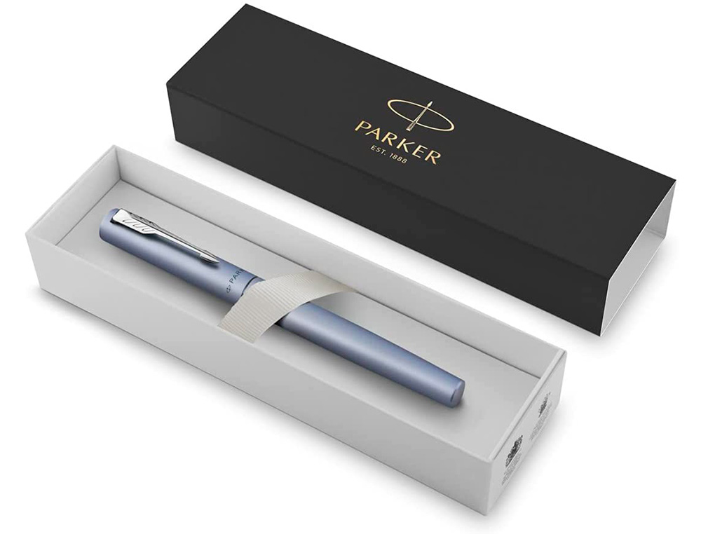STYLO-PLUME PARKER VECTOR XL METALLIQUE POINTE MOYENNE SILVER BLEU ARGENT COFFRET CADEAU