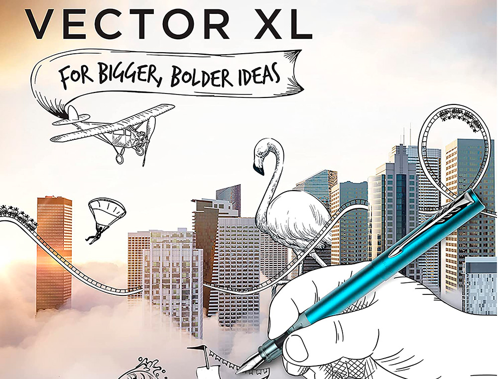 STYLO-PLUME PARKER VECTOR XL METALLIQUE POINTE MOYENNE SILVER BLEU ARGENT COFFRET CADEAU