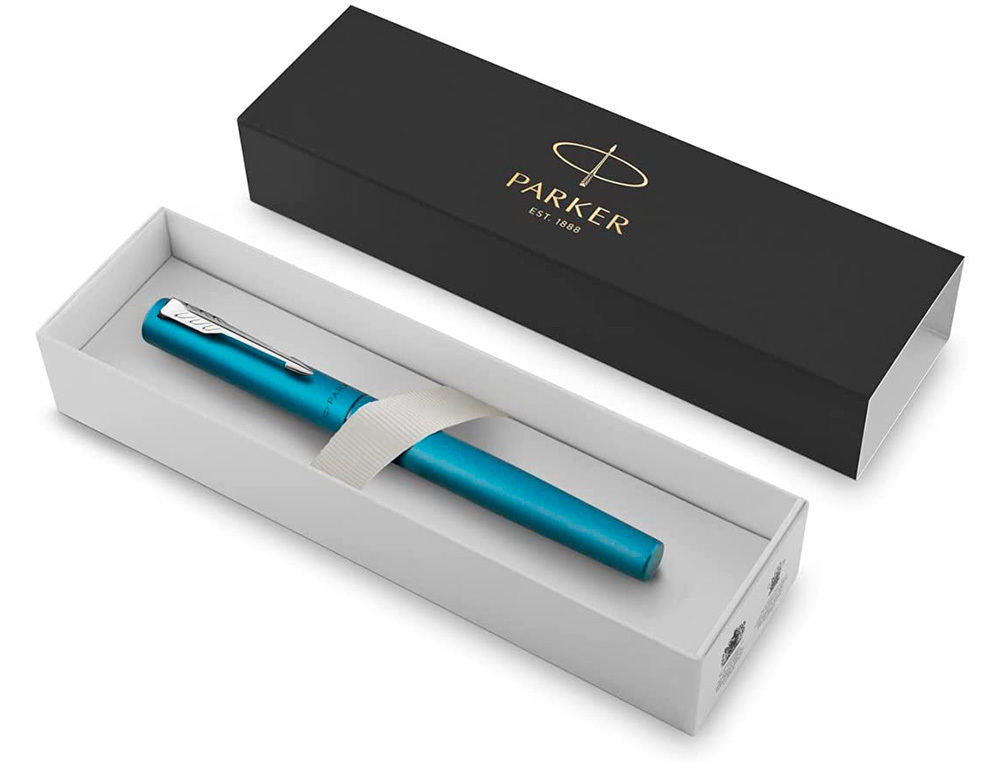 STYLO-PLUME PARKER VECTOR XL METALLIQUE POINTE MOYENNE     BLEU CANARD COFFRET CADEAU