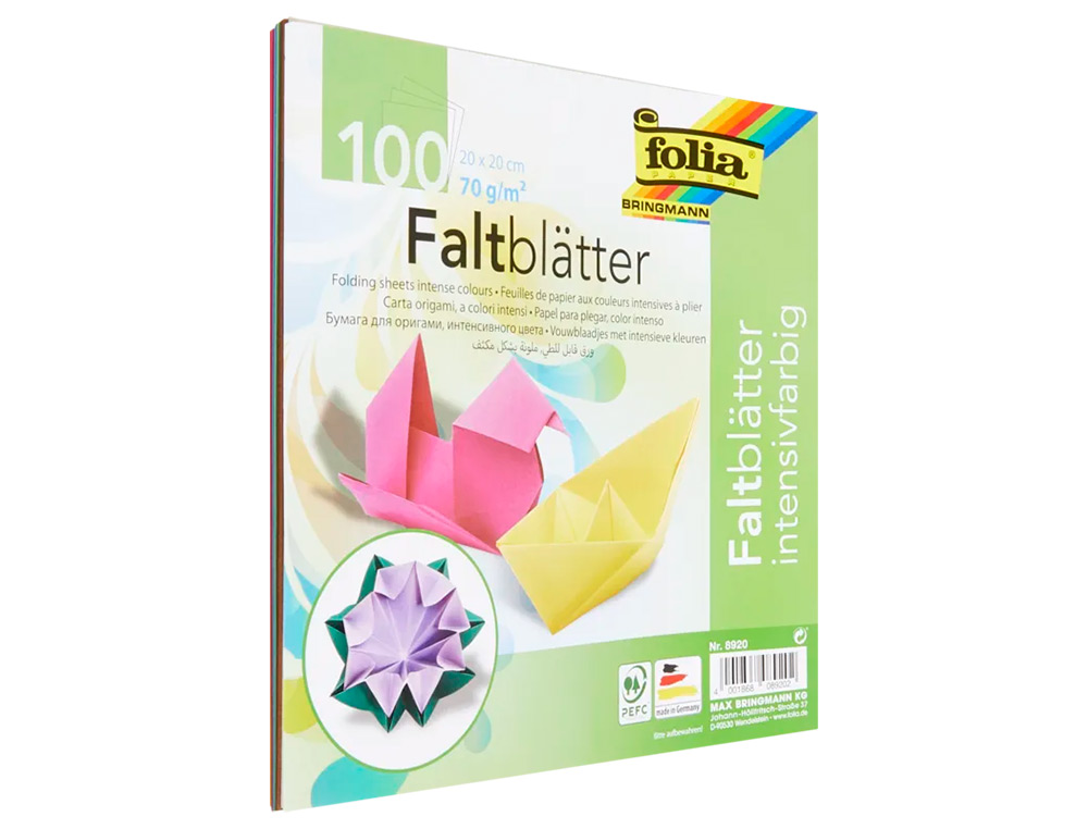 PAPIER COULEUR A PLIER 70GR/M2 100 FEUILLES 20X20CM  COULEURS ASSORTIES