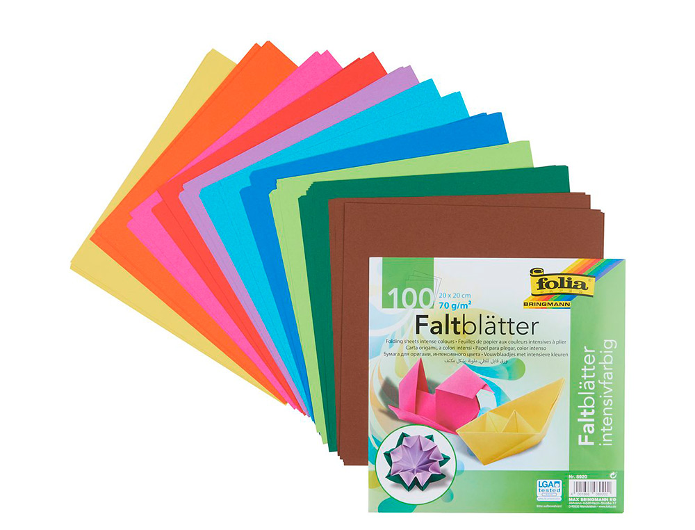 PAPIER COULEUR A PLIER 70GR/M2 100 FEUILLES 20X20CM  COULEURS ASSORTIES